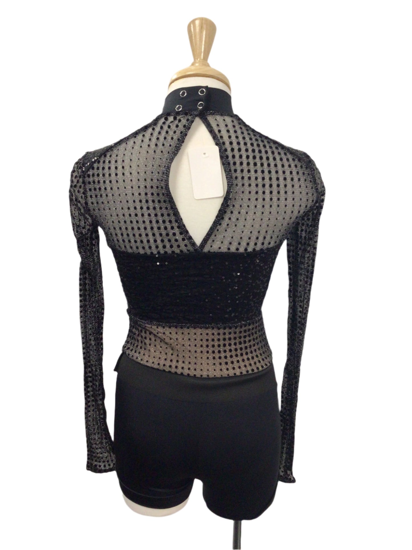 Black with Sequin Patterning Long Sleeve Biketard
