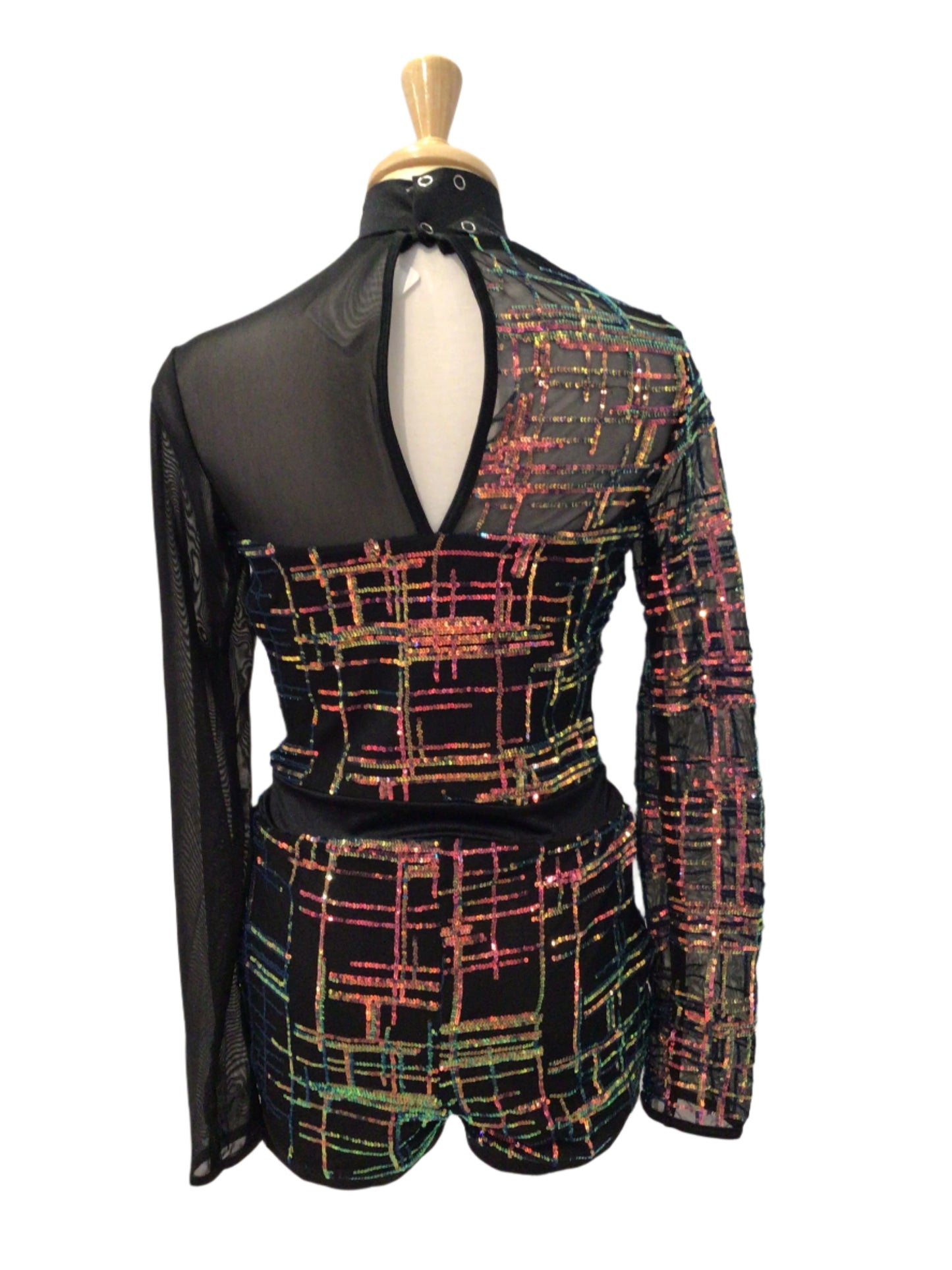 Black Long Sleeve Biketard with Iridescent Sequins