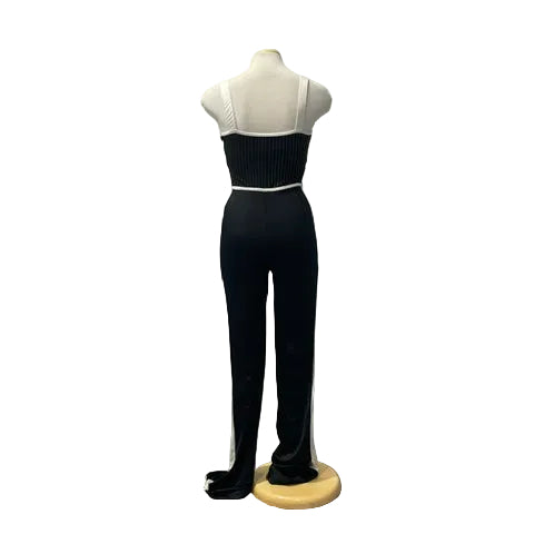 Black and White Pinstriped Collared Unitard with Buttons