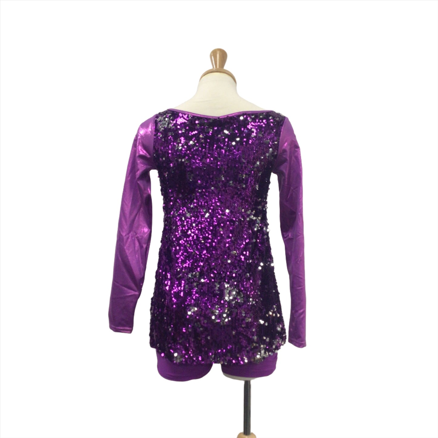 Purple Sequin Long Sleeve Biketard