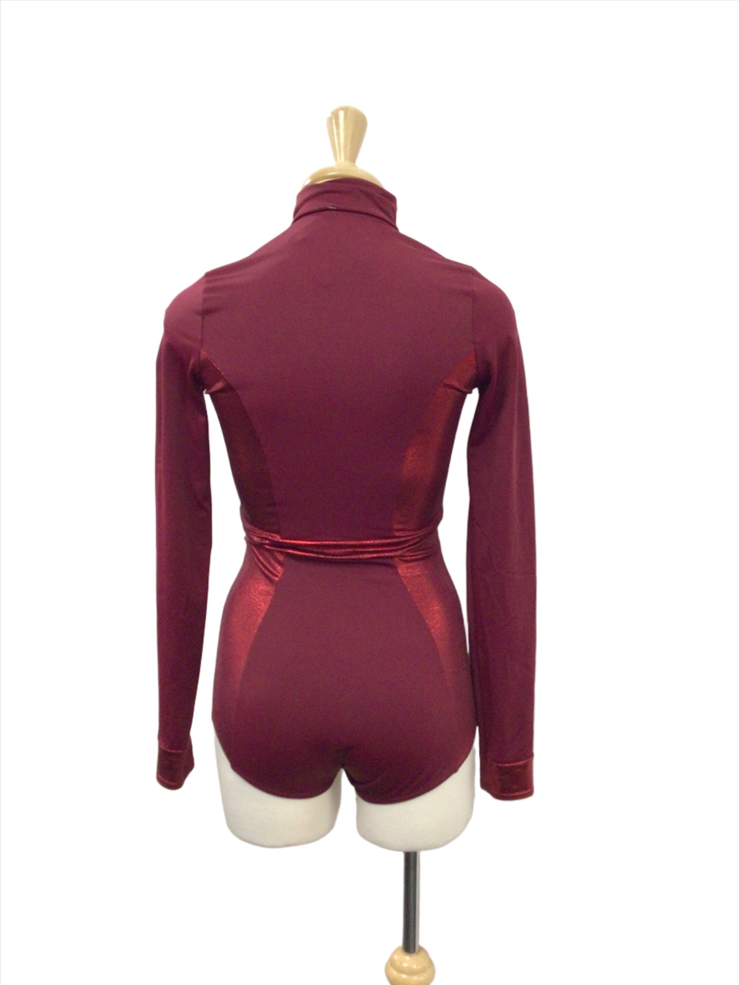 Maroon High Neck Long Sleeve Bodysuit