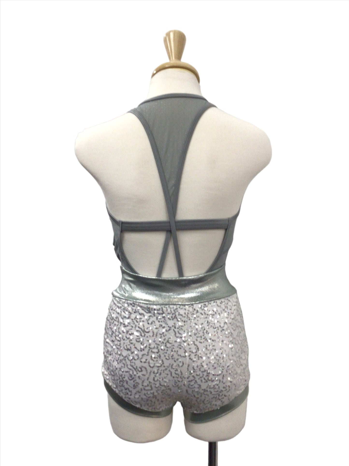 Grey Bodysuit with Sparkle Shorts