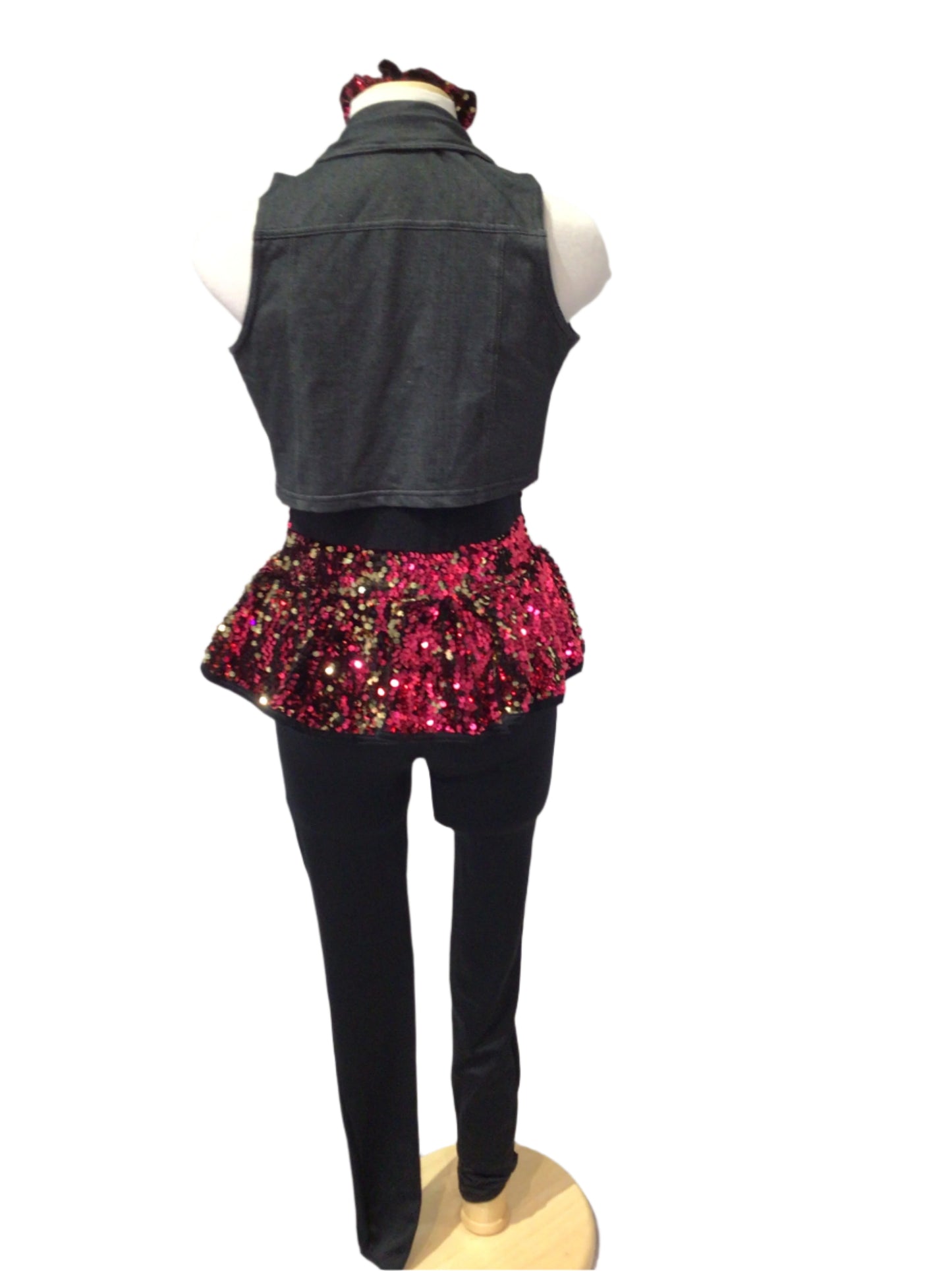 Pink and Black Sparkle Unitard with Jean Vest