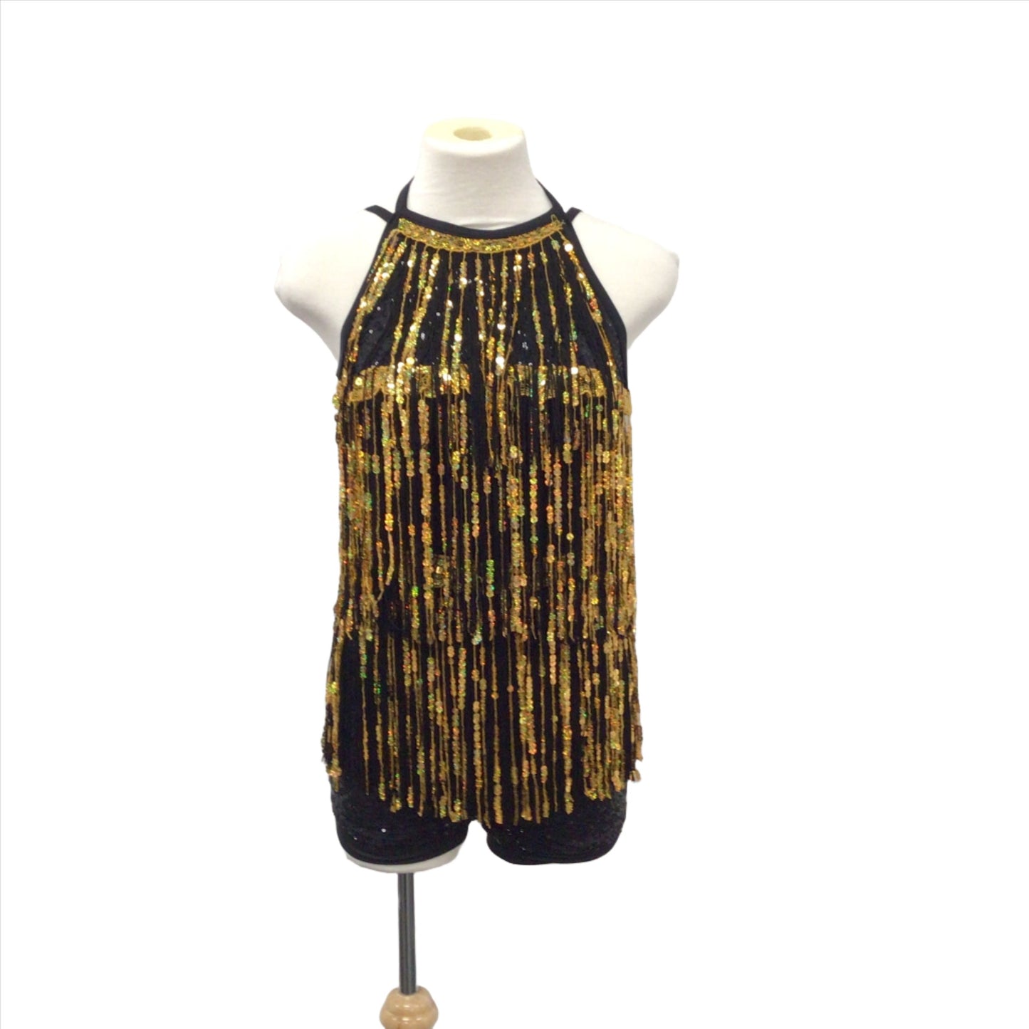 Black and Gold Fringe Biketard