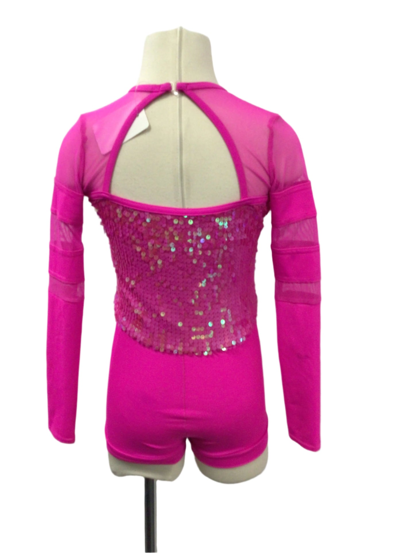 Neon Pink Mesh Long Sleeve Biketard