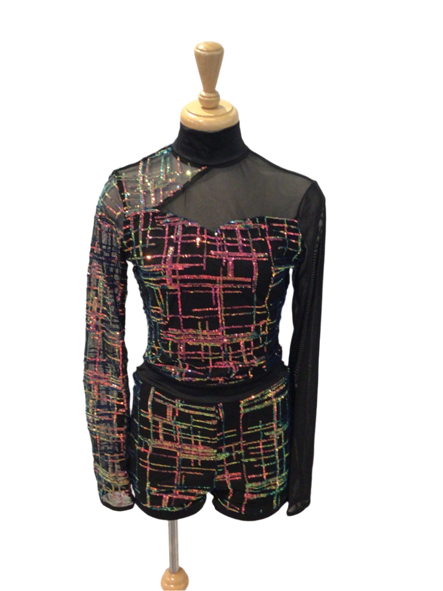 Black Long Sleeve Biketard with Iridescent Sequins