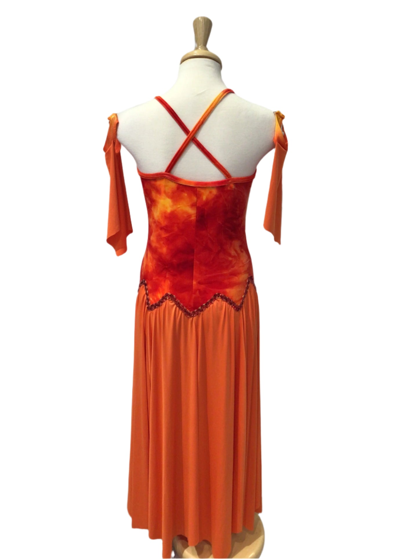 Red and Orange Velvet Lyrical Dress