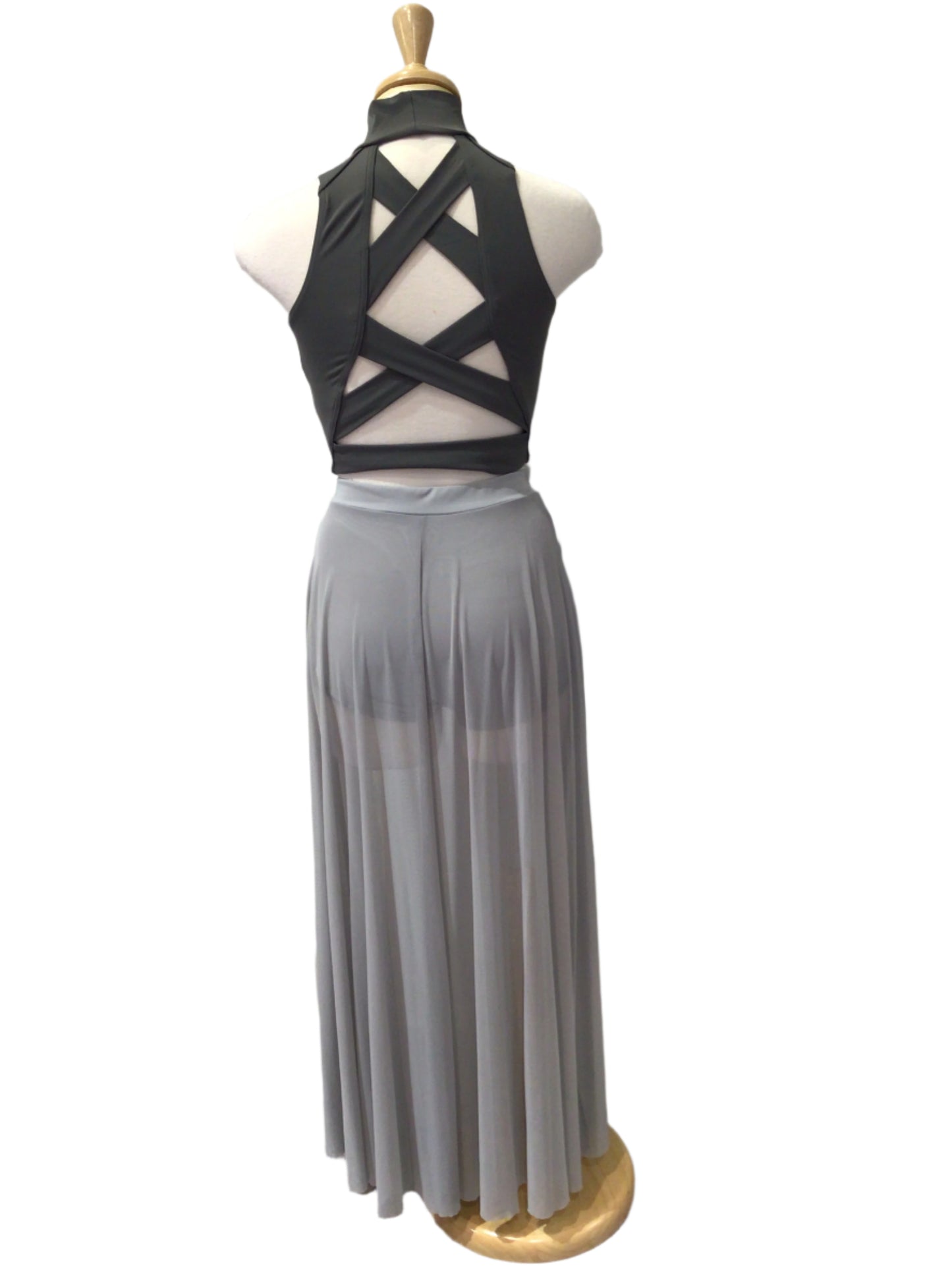 Grey Contemporary Sport Top with Long Mesh skirt