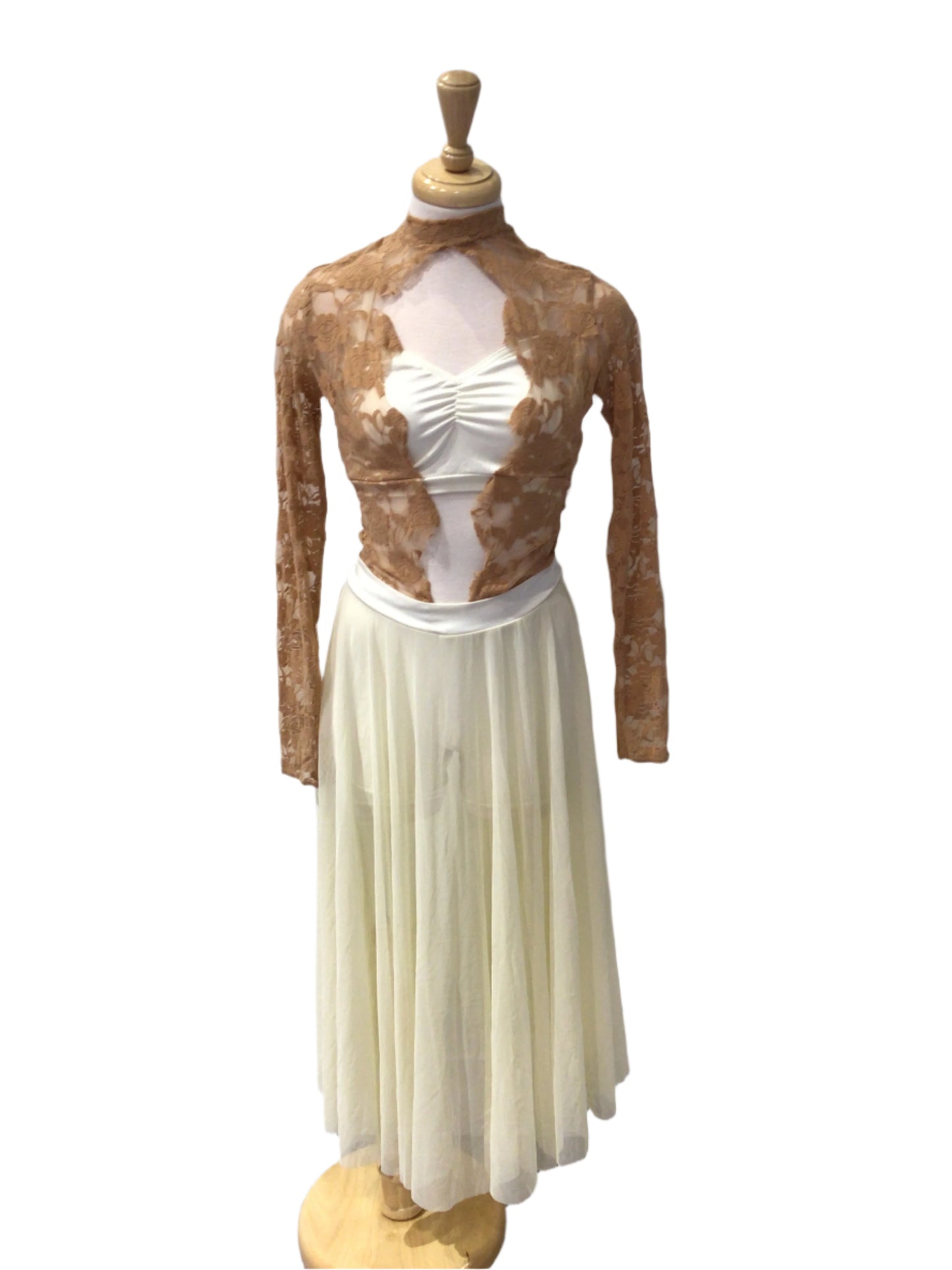 Beige Lace with Cream Skirt