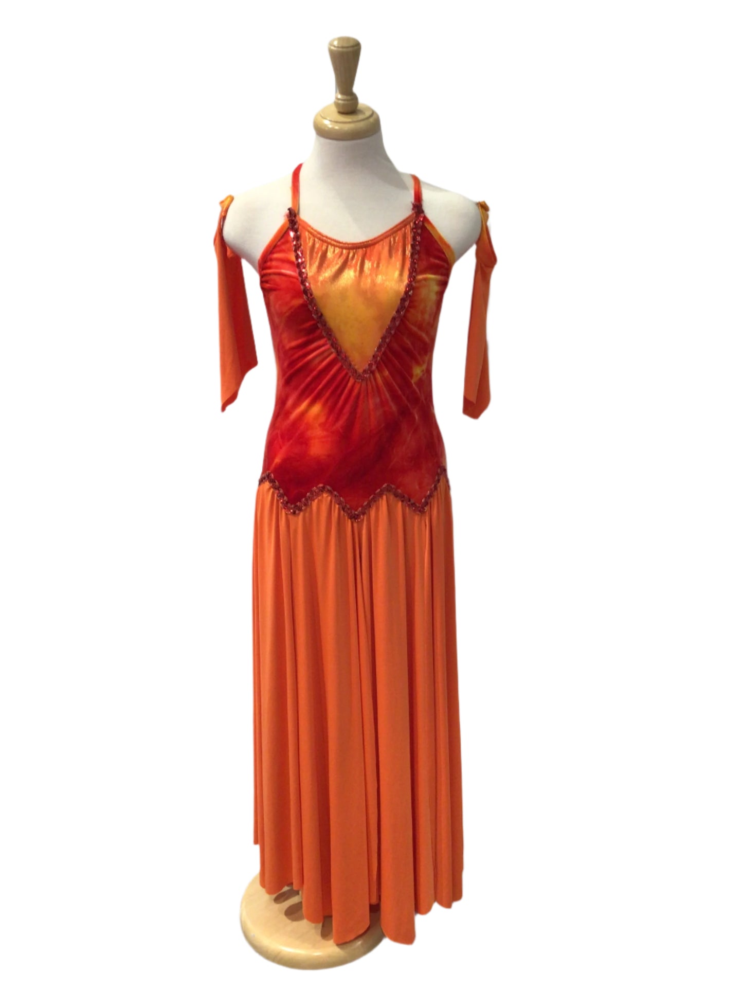 Red and Orange Velvet Lyrical Dress