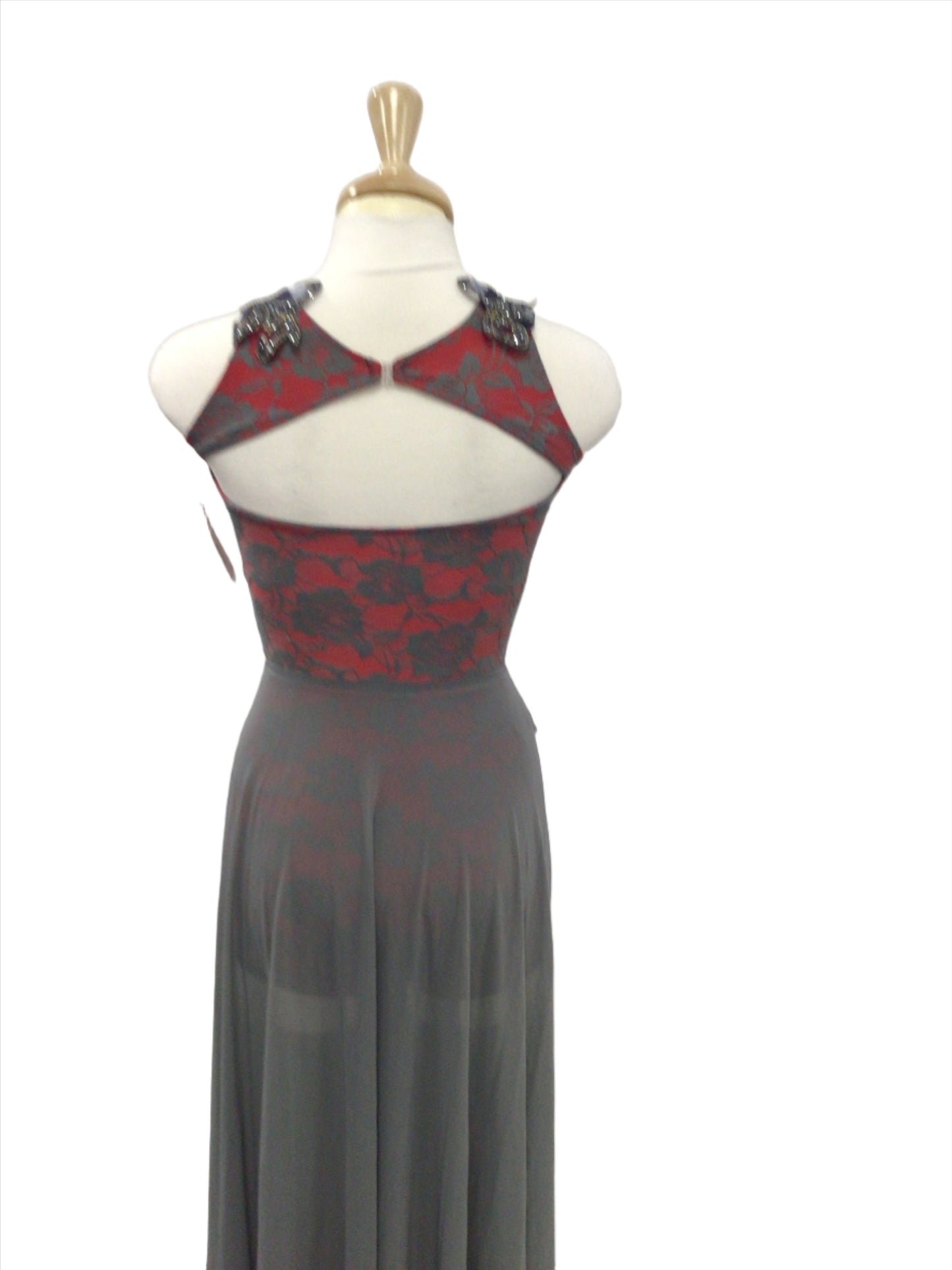 Red with Grey Lace Biketard With Grey Long Skirt