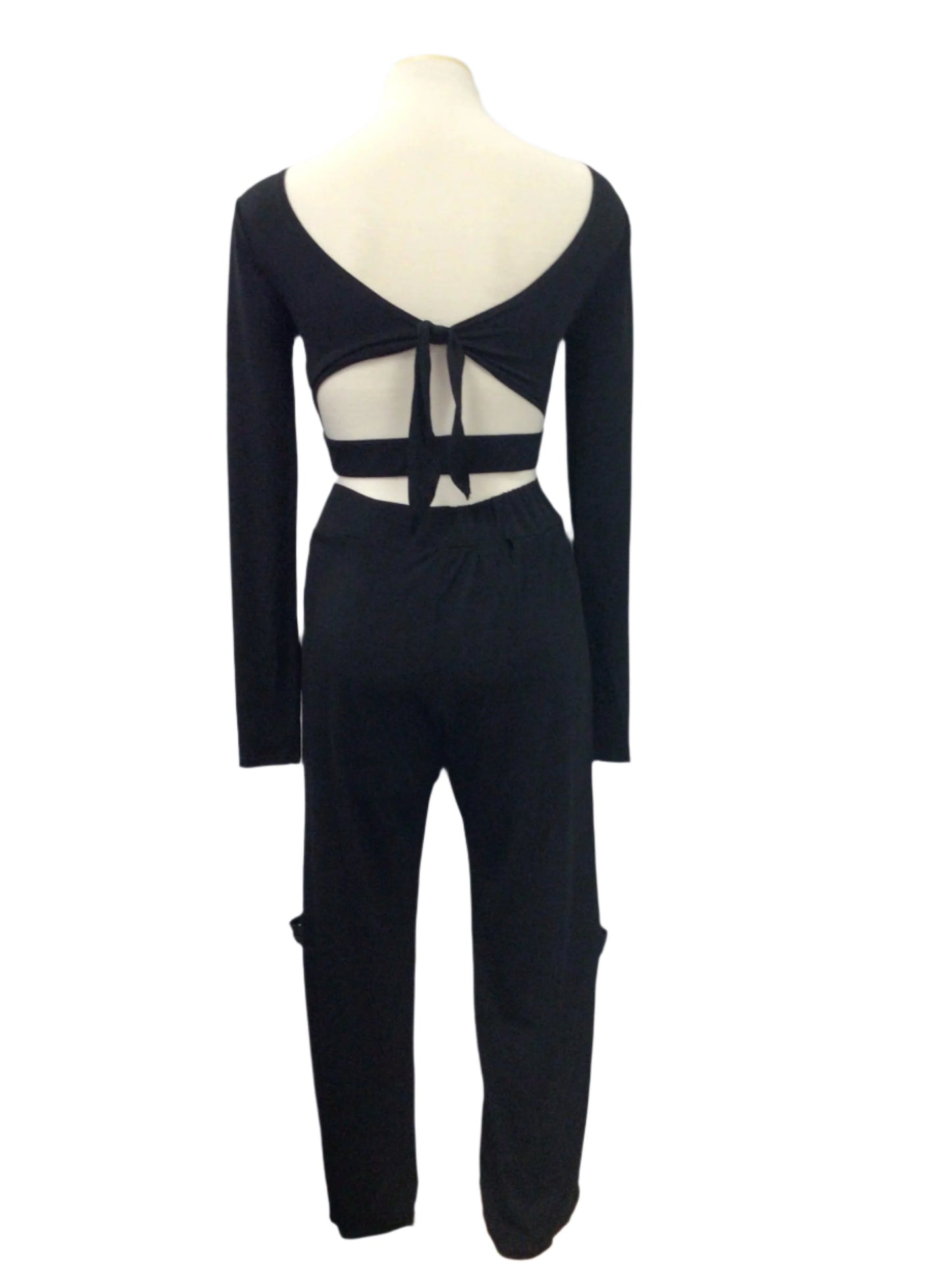 Black Long Sleeve Crop Top with Pants