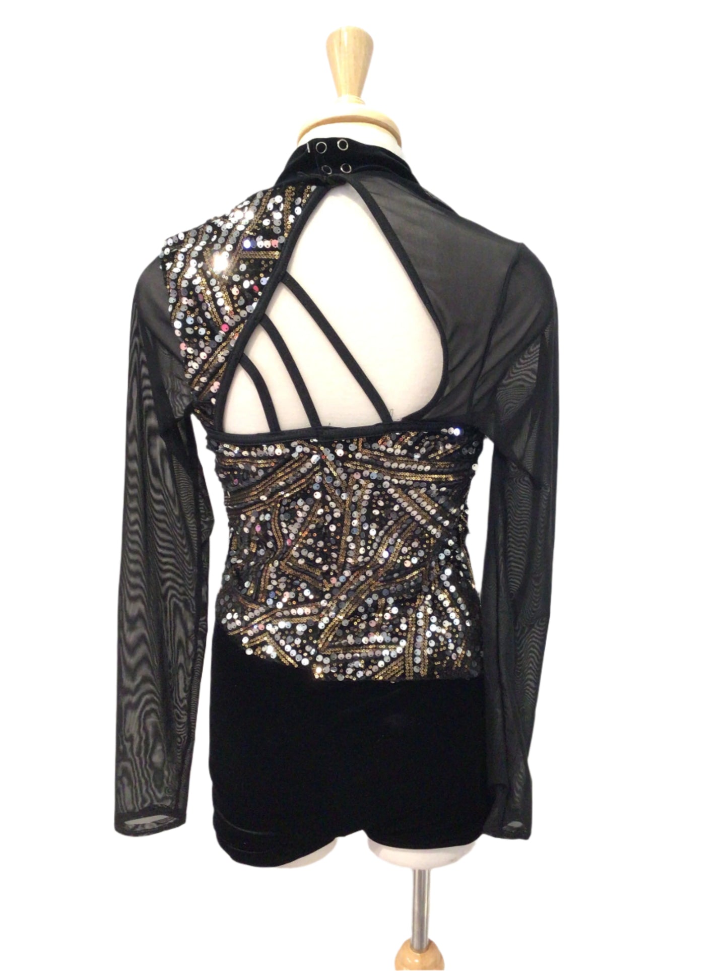 Black Gold and Silver Long Sleeve Biketard