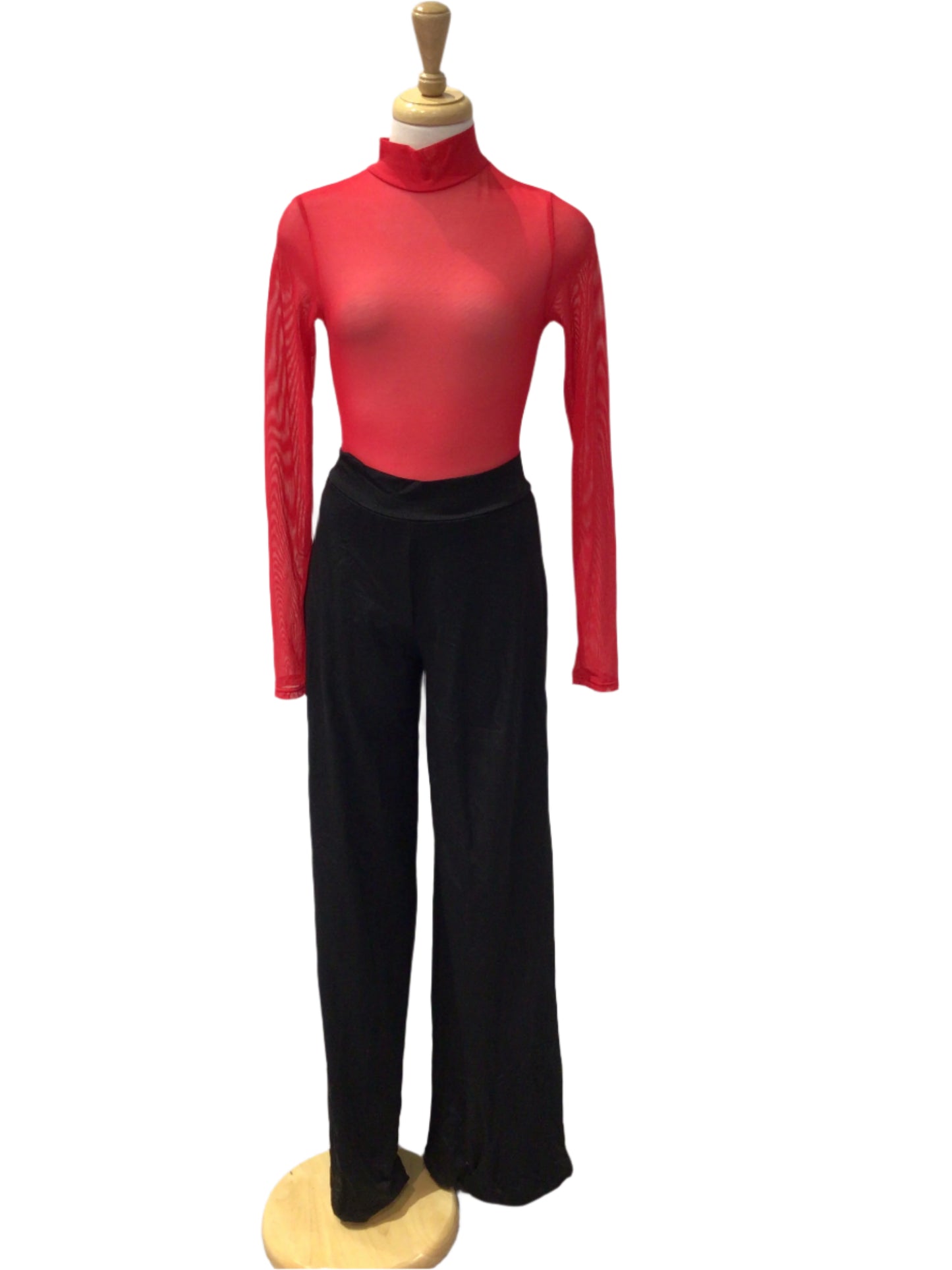Red Mesh Long Sleeve Bodysuit and Pants