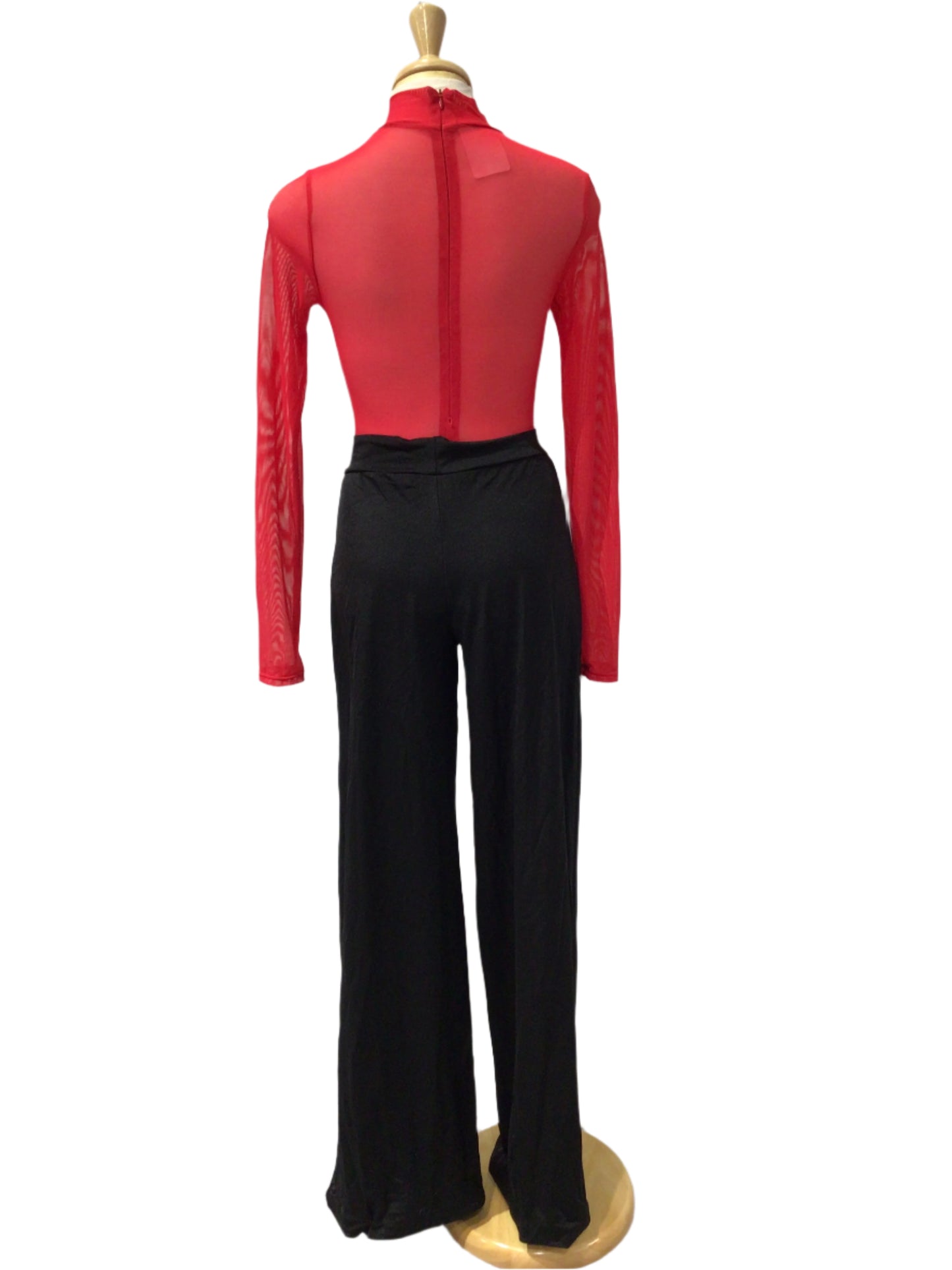 Red Mesh Long Sleeve Bodysuit and Pants