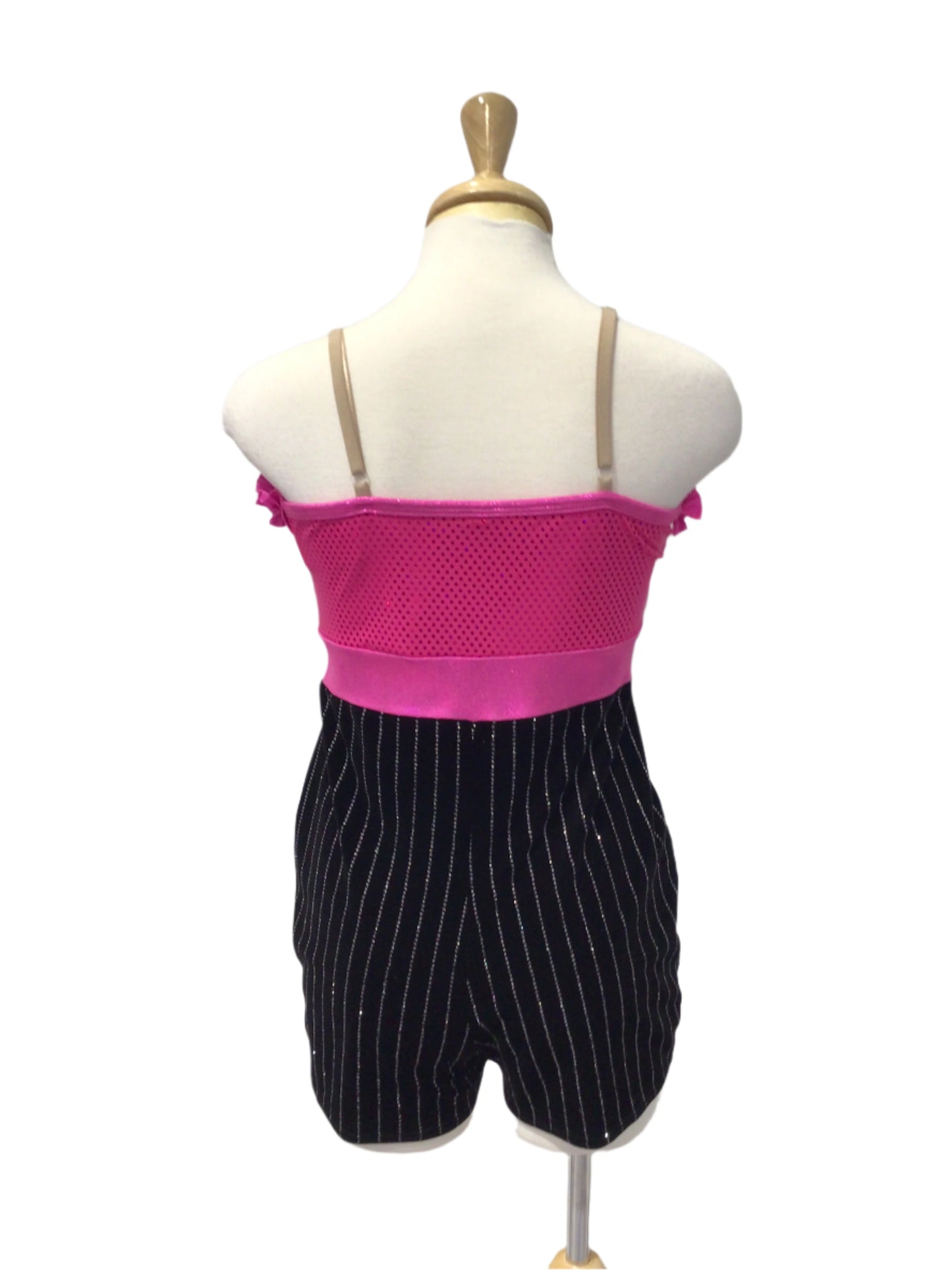 Pink and Black Pinstriped Biketard