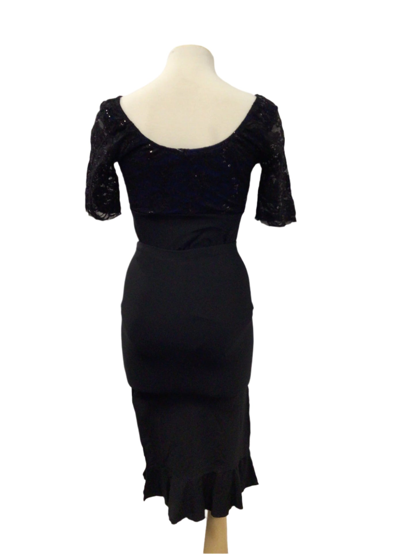 Black Short Sleeve Lace Bodysuit with Skirt