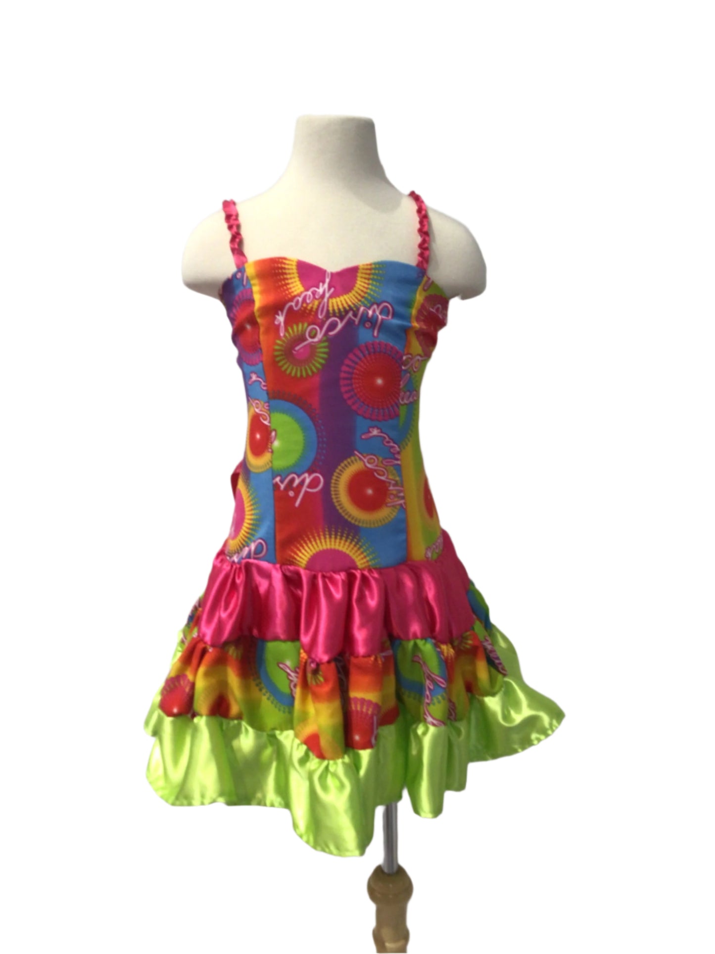 Pink, Blue and Green Short Ruffle Dress