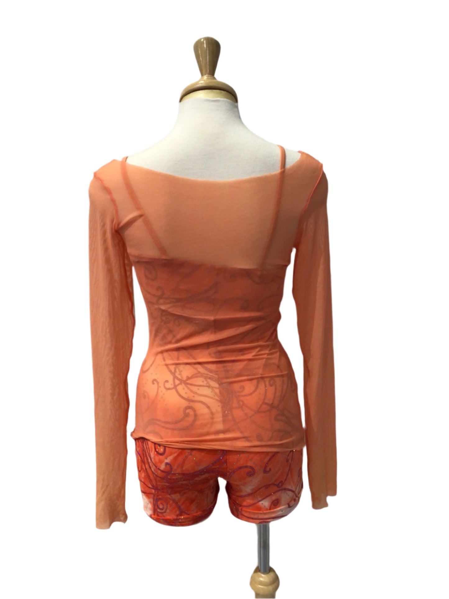 Sparkly Peach Biketard with Mesh Top