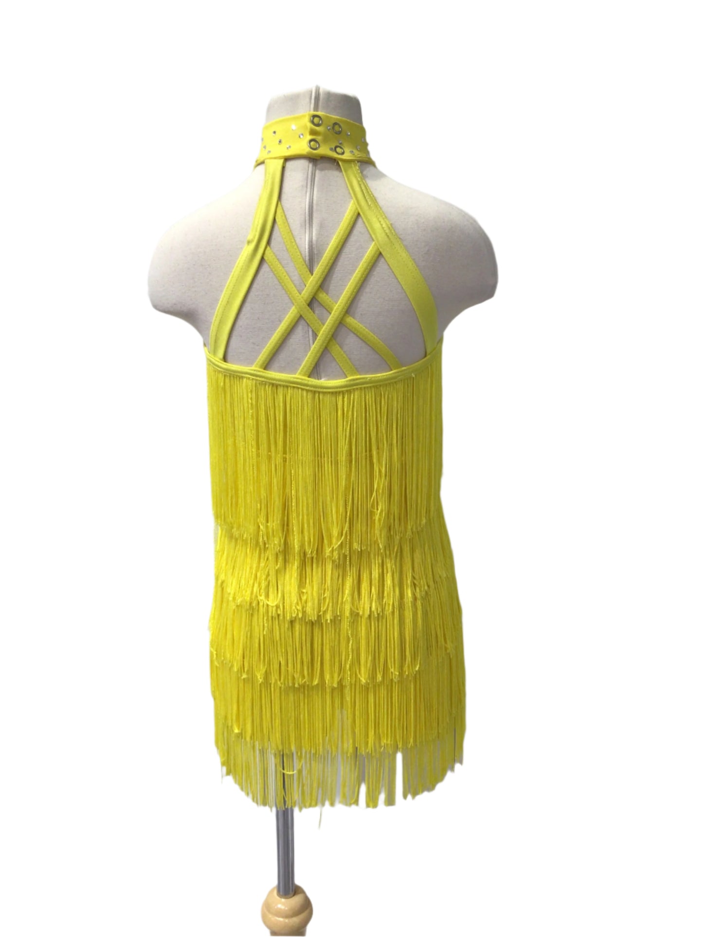 Yellow Halter Fringe Biketard