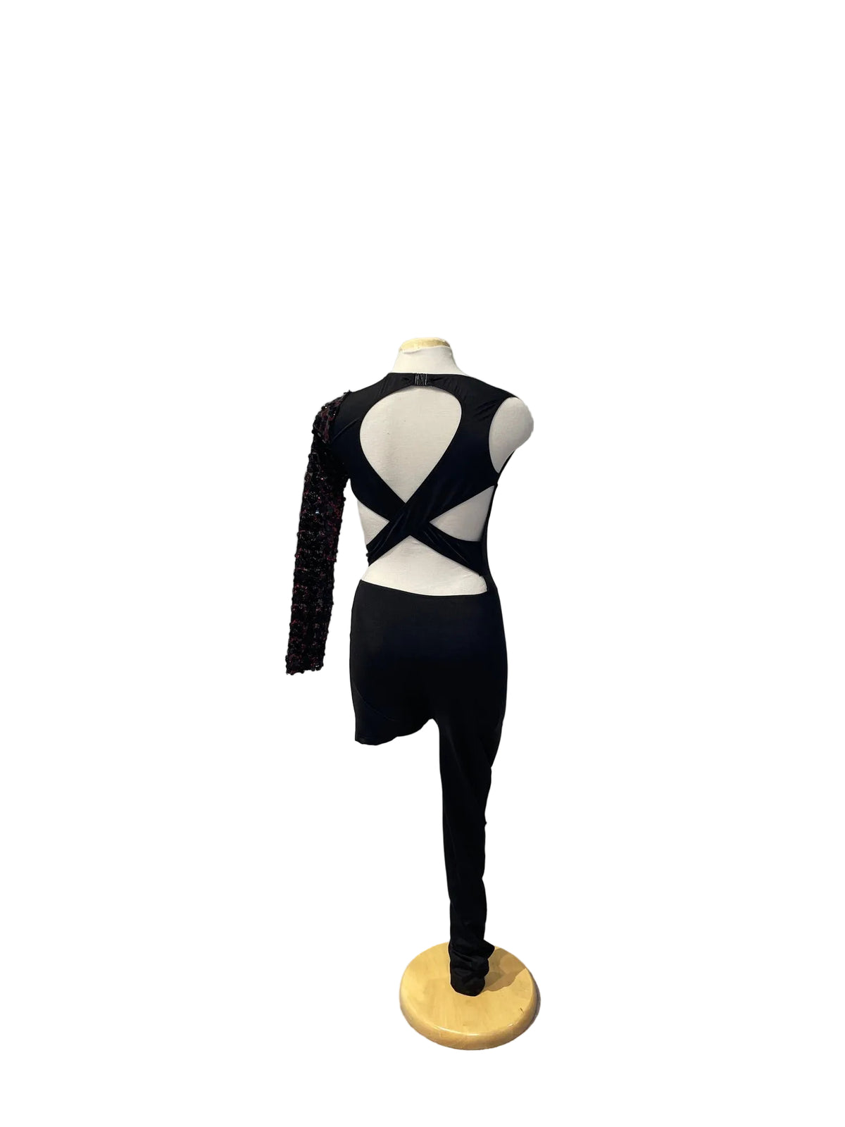 Black and Red One-Leg Jazz Costume with Cross-Back Design