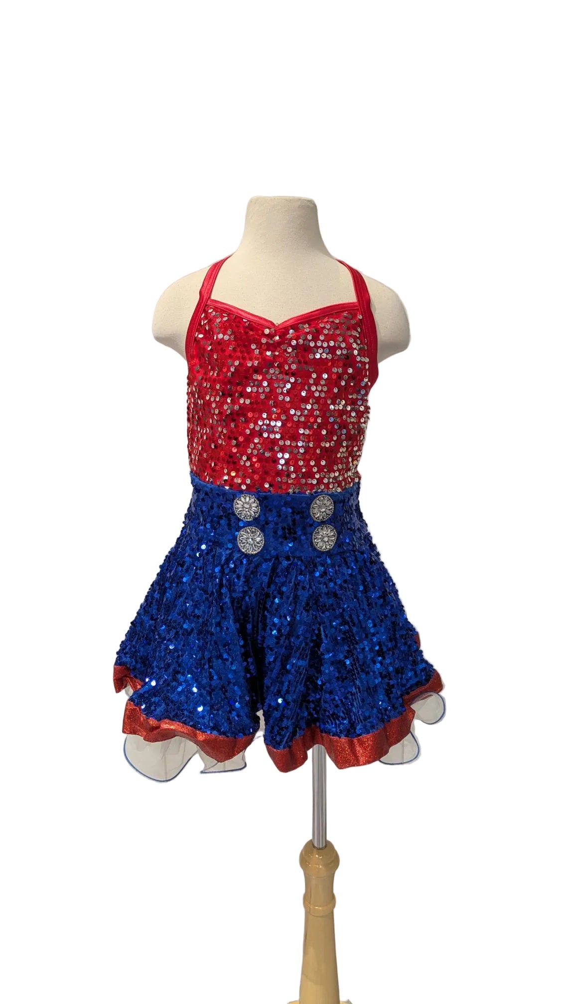 Red and Blue Sequin Dress