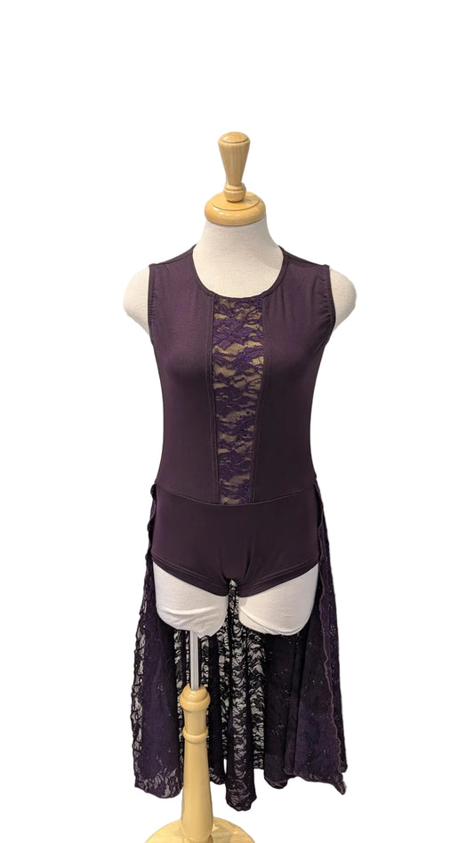 Plum Boat Neck Bodysuit with Lace Half Skirt