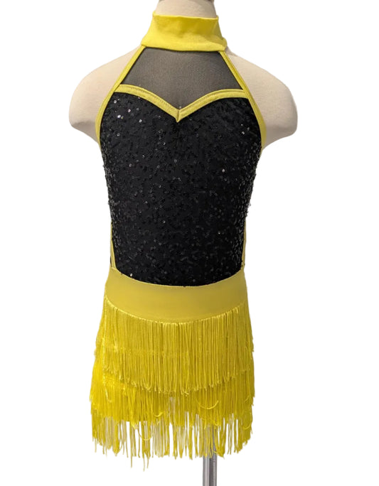Black and Yellow Sequined and Tasselled One Piece