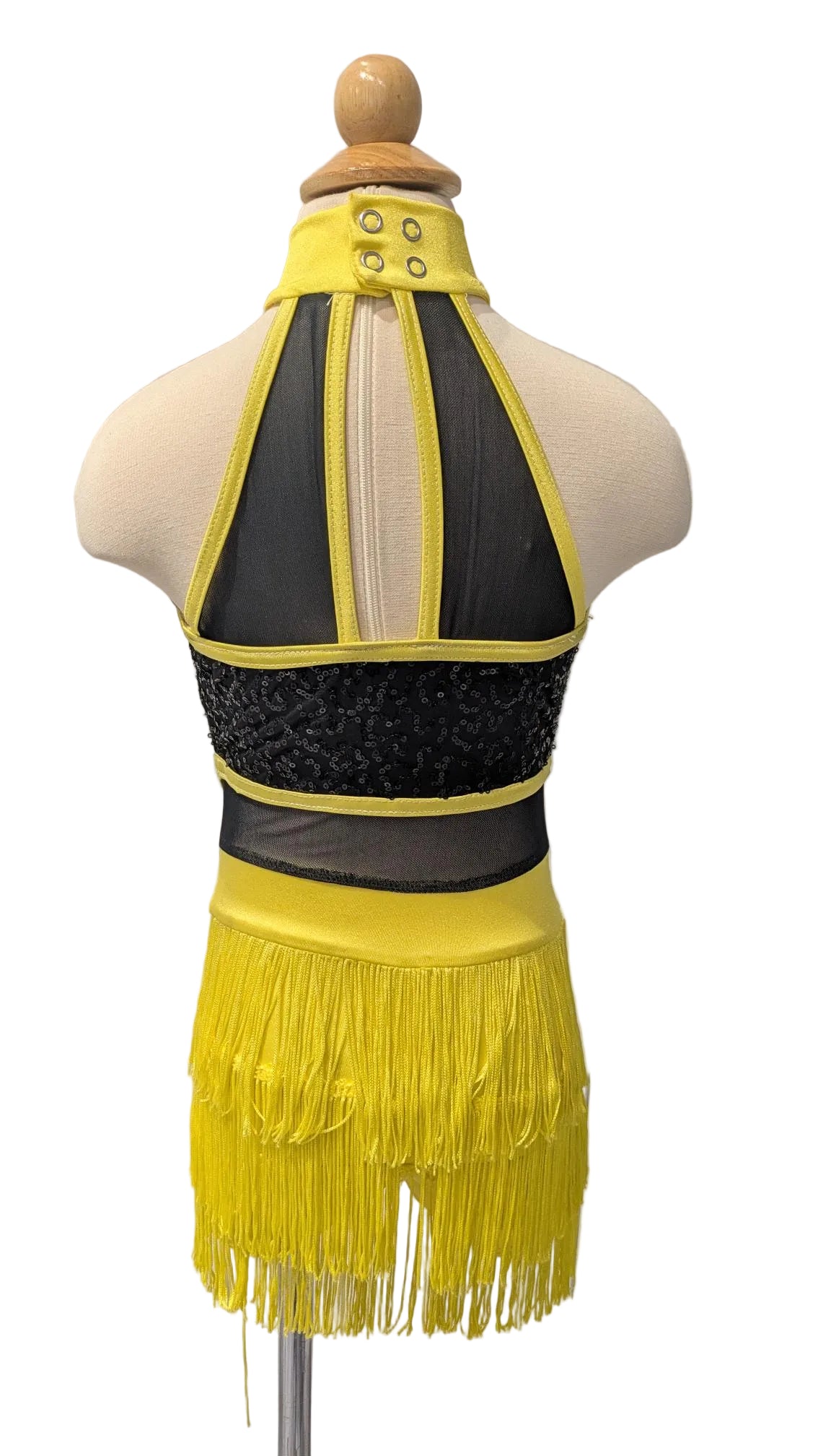 Black and Yellow Sequined and Tasselled One Piece