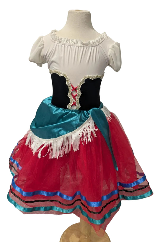 Ballet Child Red and White Tutu with Ribbon and Tassels