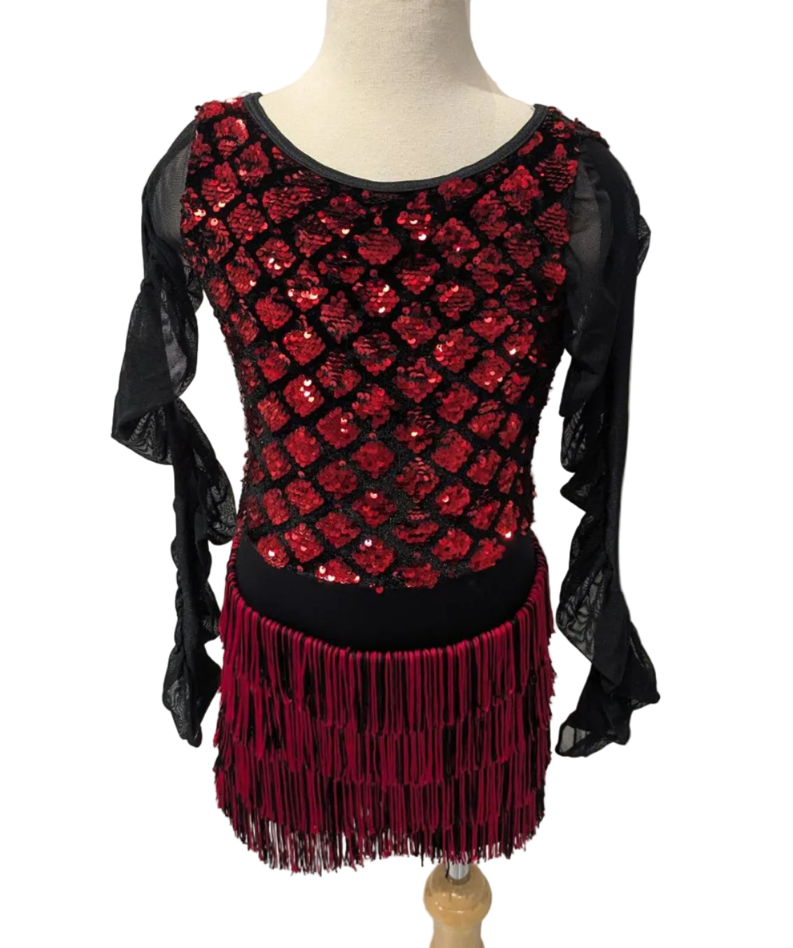 Black and Red Sequin and Tassel One Piece