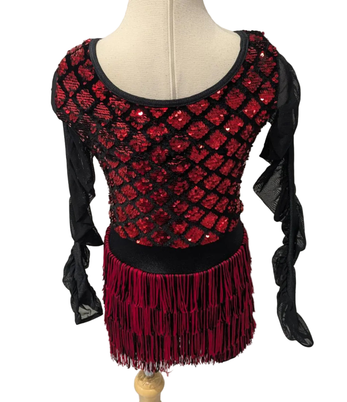 Black and Red Sequin and Tassel One Piece