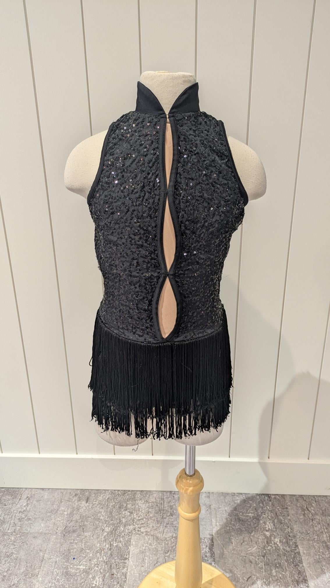 Black Sequin One Piece with Tassels