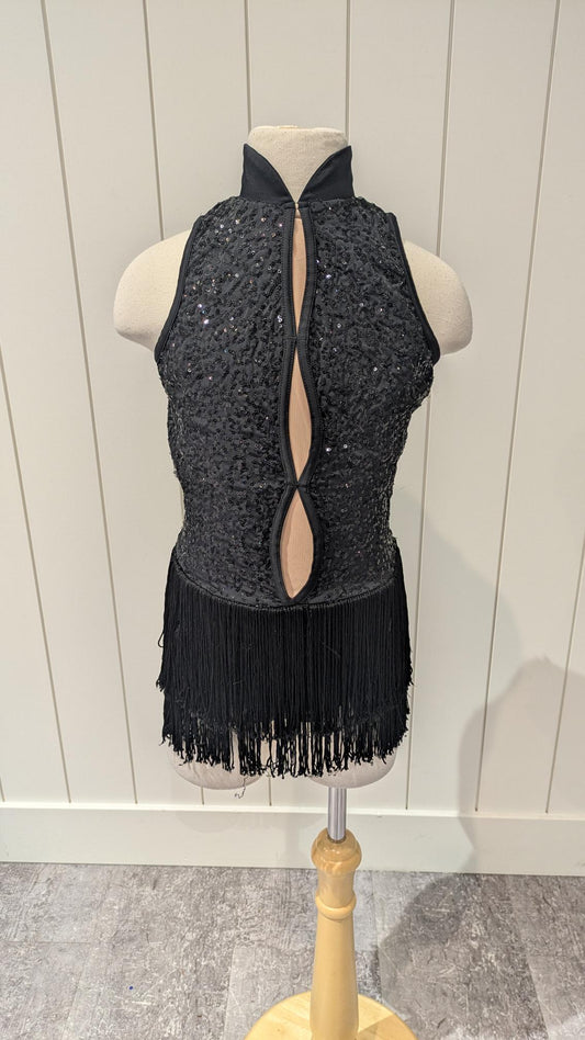 Black Sequin One Piece with Tassels