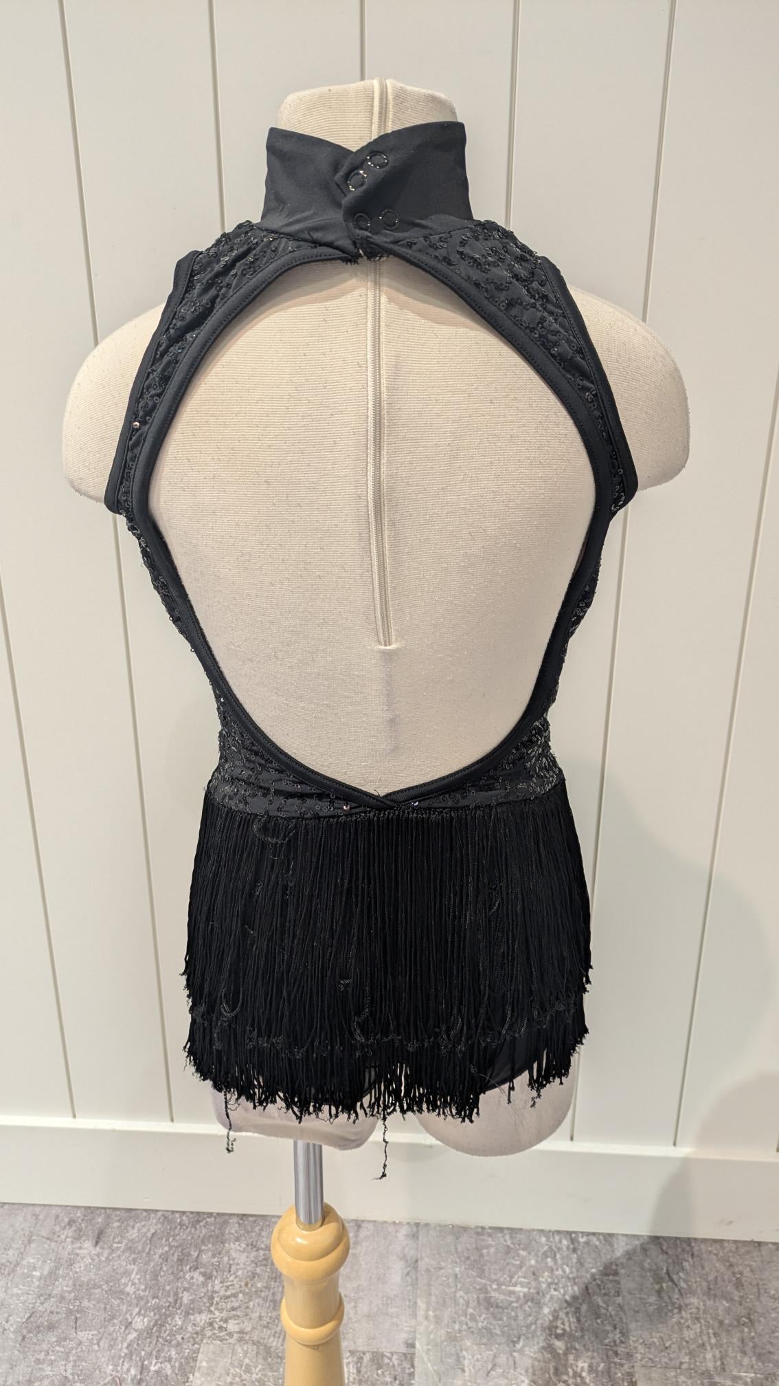 Black Sequin One Piece with Tassels