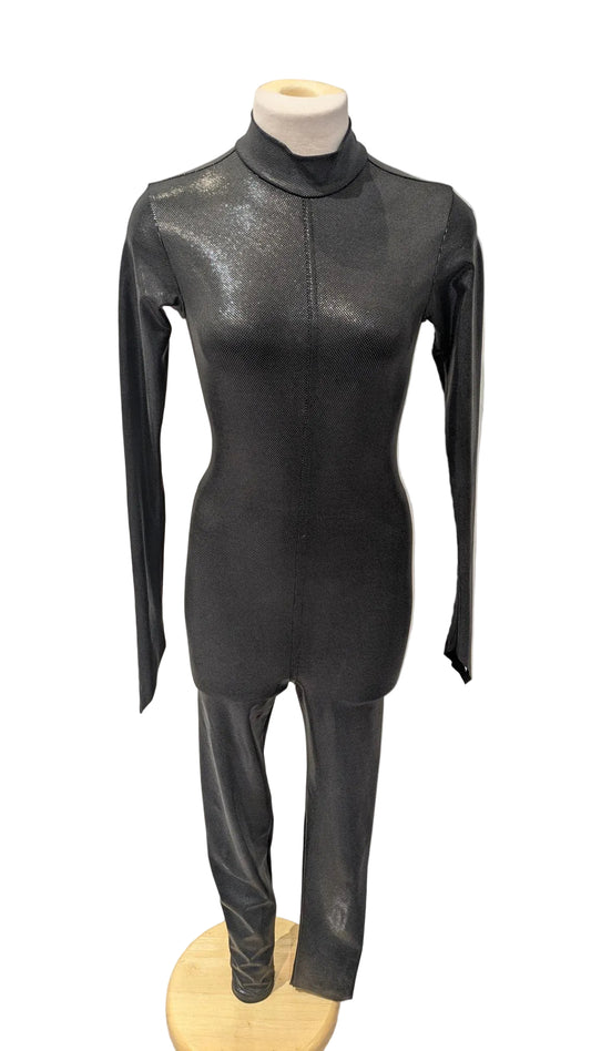 Long Sleeve Shiny Black Unitard