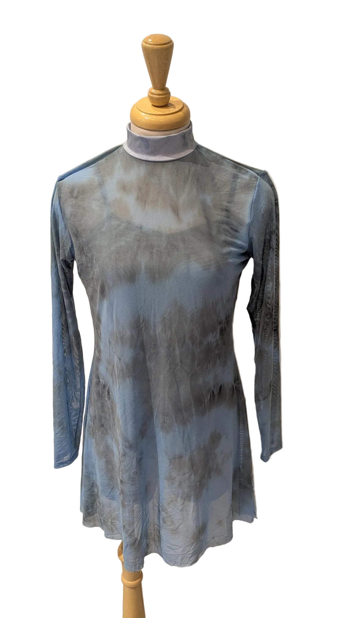Blue Tye Die Mesh Long Sleeve Dress