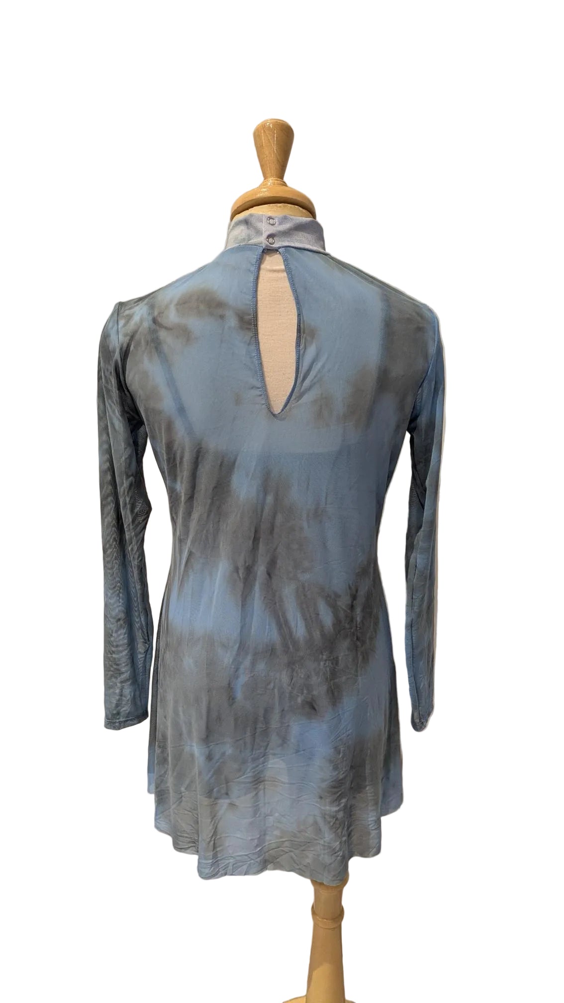 Blue Tye Die Mesh Long Sleeve Dress