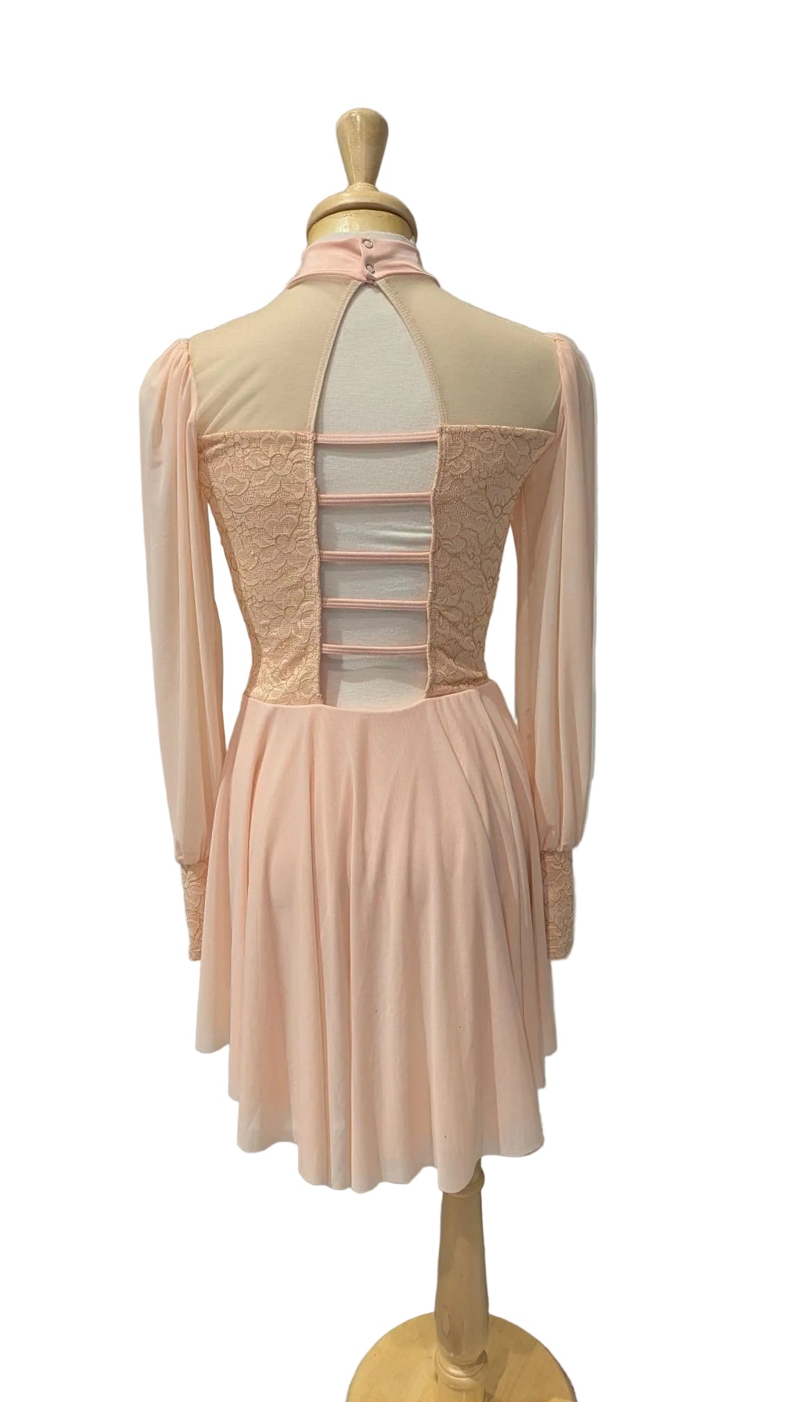 Light Pink Lace Long Sleeve Leotard with Half Skirt