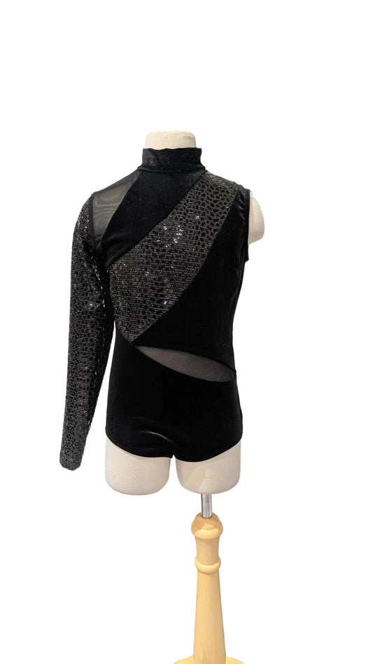 Black Sequin One Sleeve Bodysuit