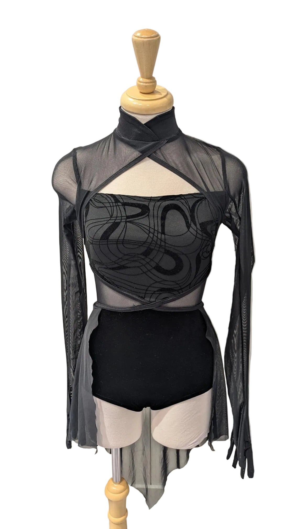 Black Long Sleeve Jazz with Mesh and Velvet