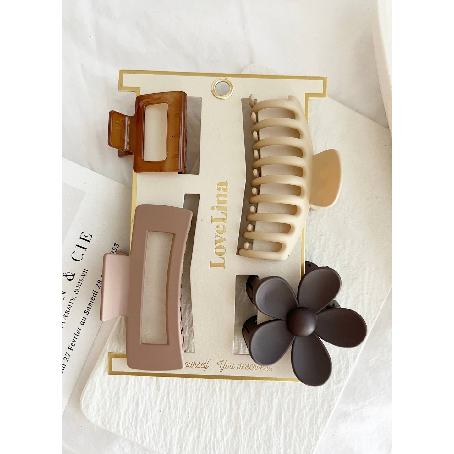 4-Pack Assorted Clips - SAMANTHA: ONE SIZE / CARAMEL