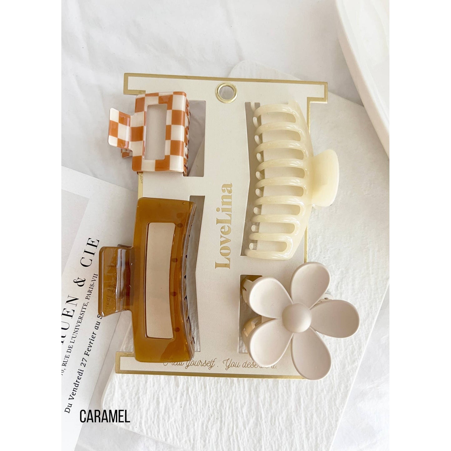 LoveLina 4-Pack Assorted Clips - CARAMEL