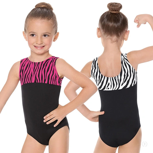 Eurotard Girls Zebra Print Color Block Gymnastics Leotard