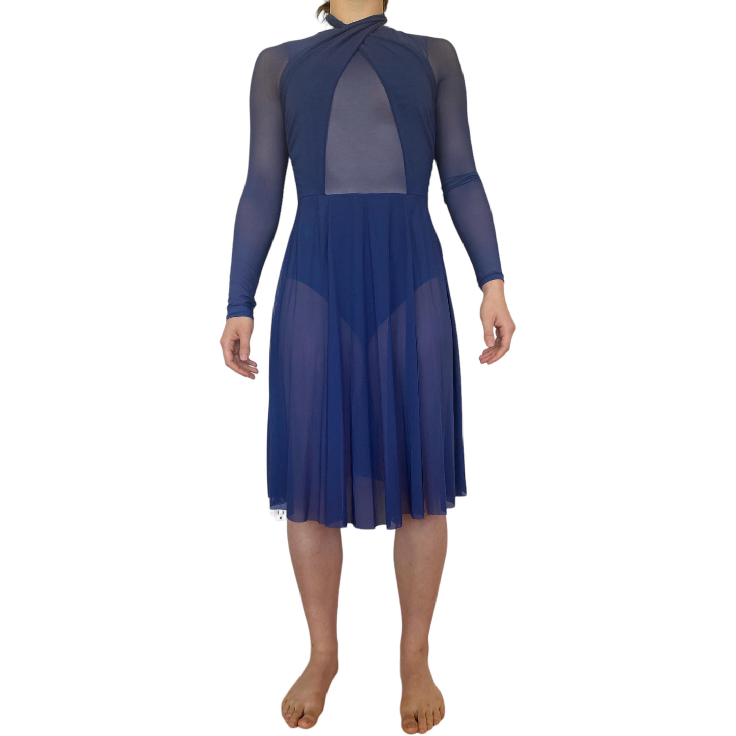 Sheer blue mid-length with wrapped neckline