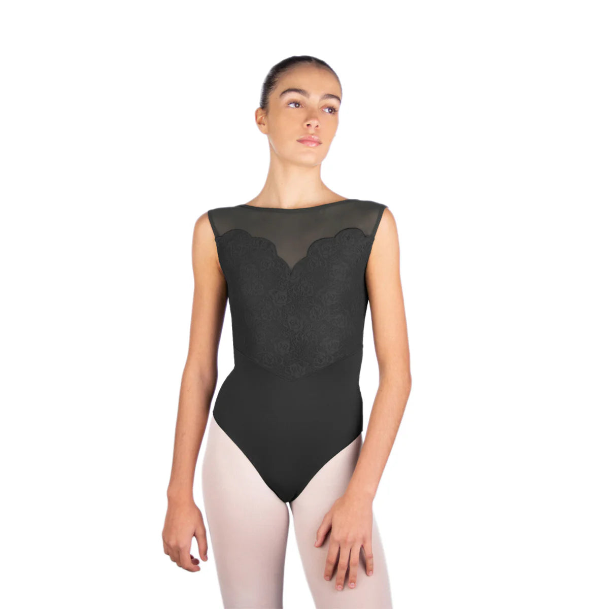 Ballet Rosa "Caprice" Crewneck Lace-Front Leotard