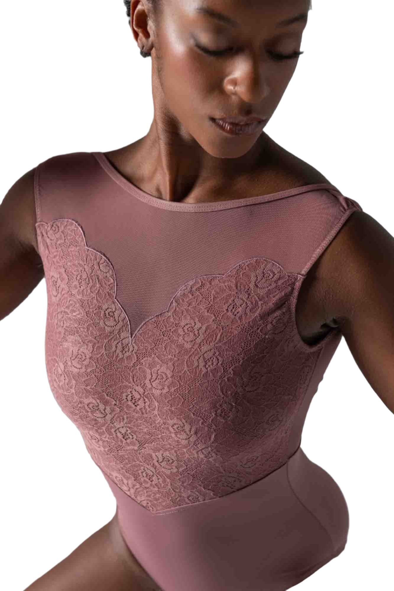 Ballet Rosa "Caprice" Crewneck Lace-Front Leotard