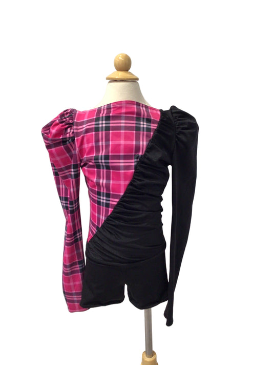 Pink Plaid Long Sleeve Biketard