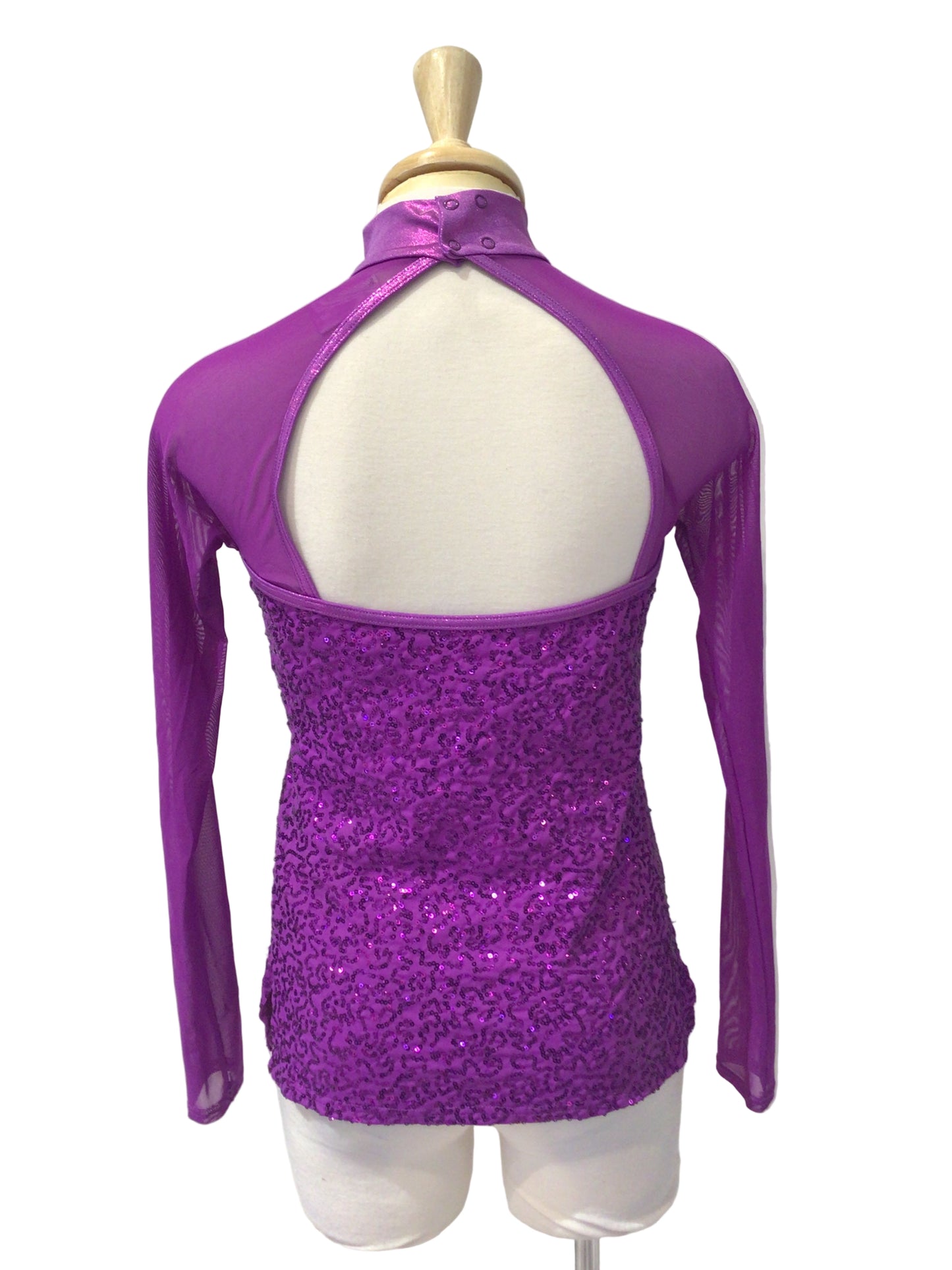 Purple Sequin Mesh Long Sleeve Top