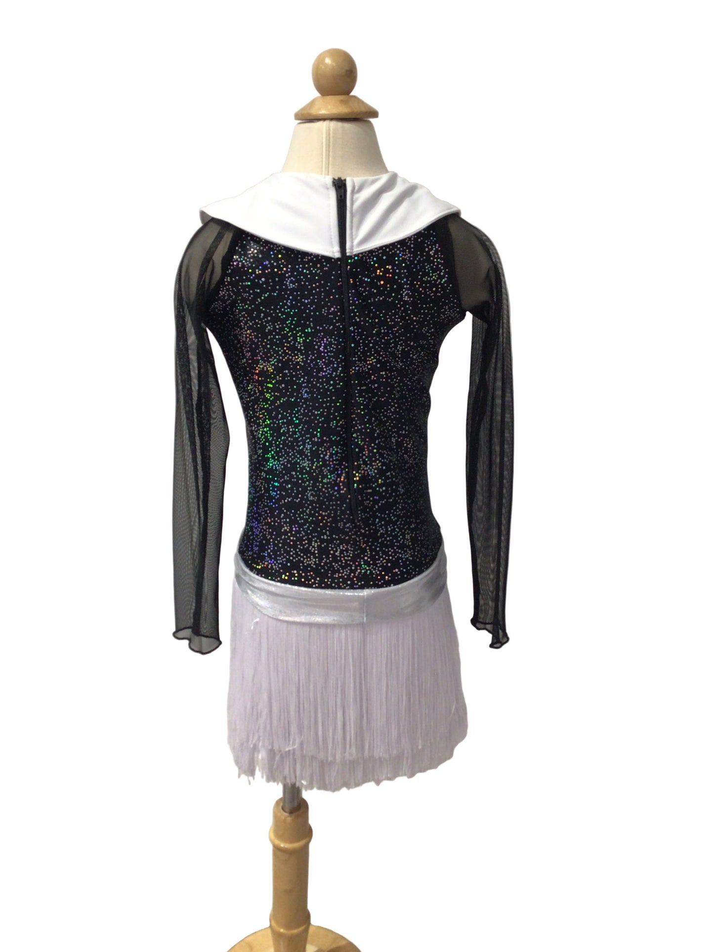 Black and White Long Sleeve Fringe Biketard